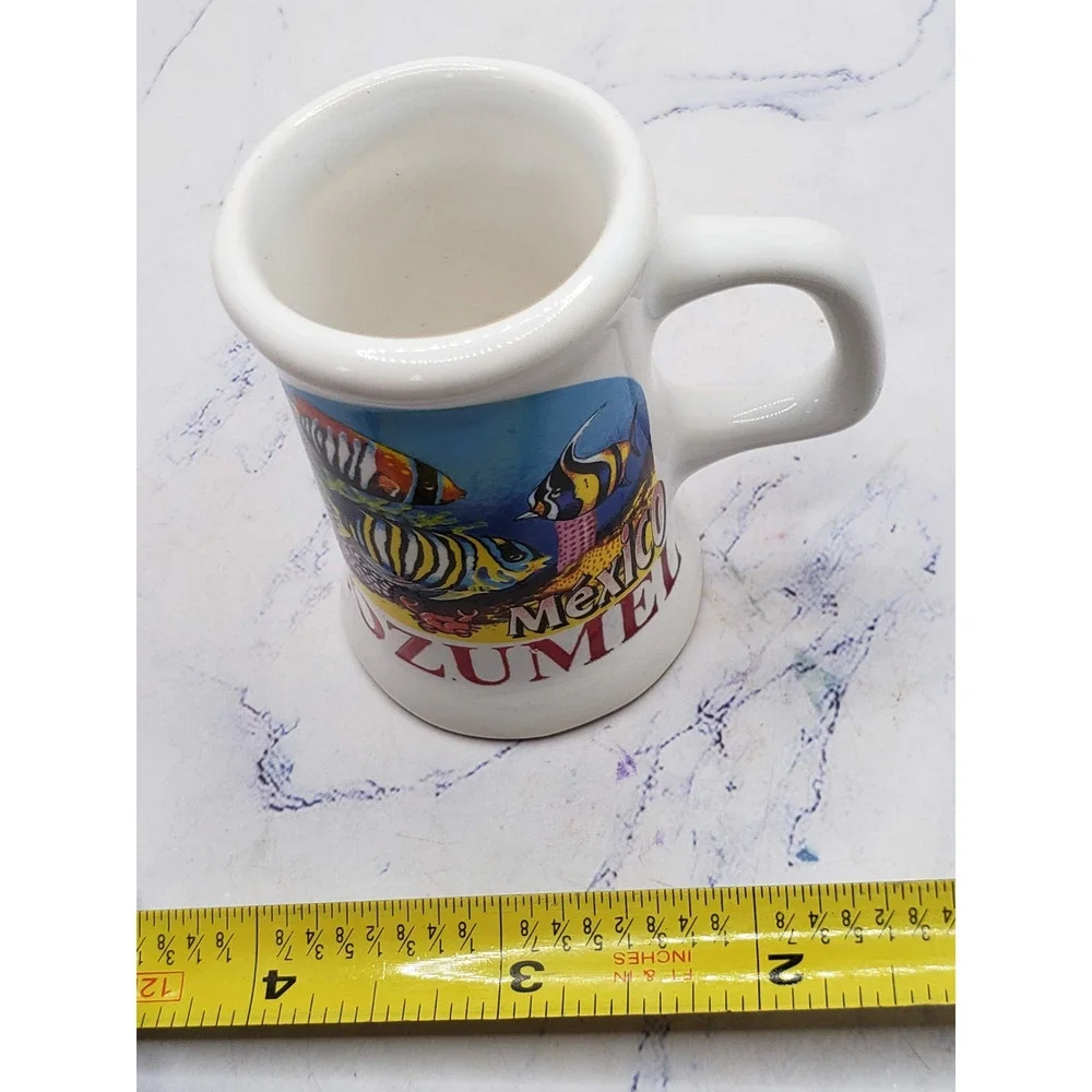Cozumel Mexico Souvenir Miniature White Ocean Fish Ceramic Toothpick Holder Mug
